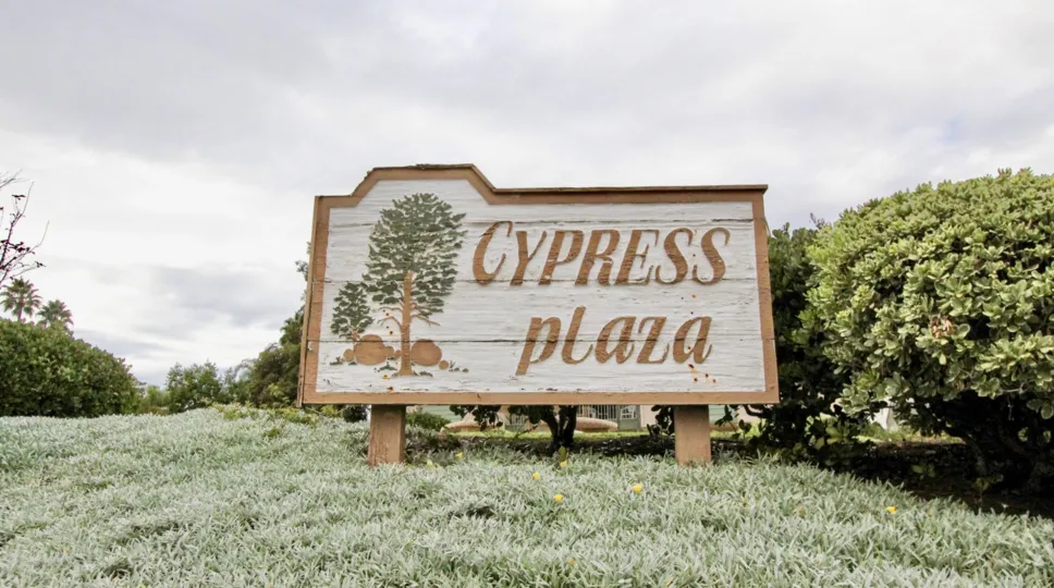 Fabulous green garden with trees in Cypress Plaza of La Mesa