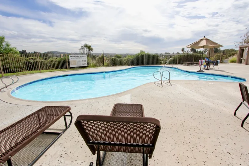 Private swimming pool for residents of Lake Park with unobstructed views and deluxe pool deck and iron rail fencing