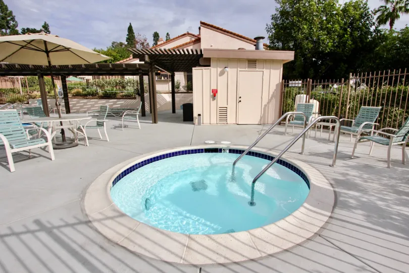 A nice view of the community hot tub at The Woodlands in La Mesa California