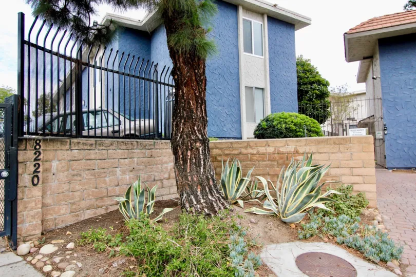 A sunny day in the Villa Del Sur with residential building and plants.