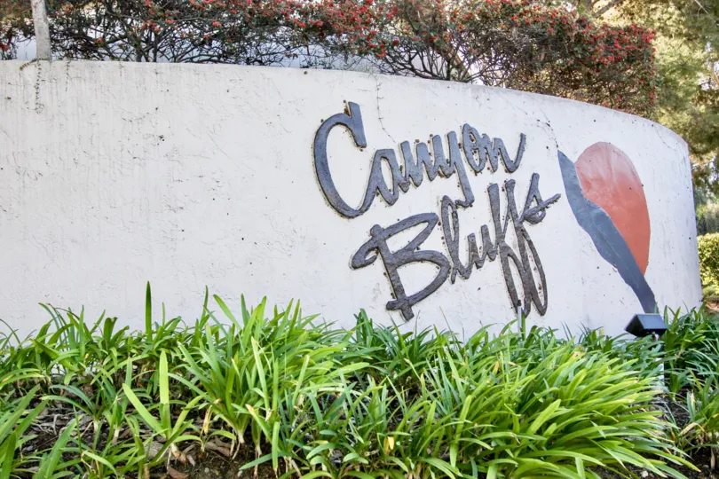 Community sign on wall at Canyon Bluffs in Mira Mesa California