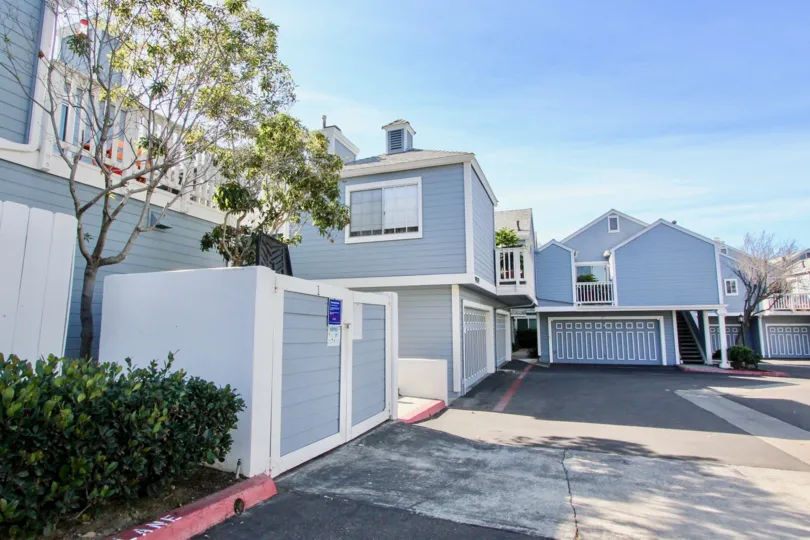Residential buildings with attached garages at Canyon Colony in Mira Mesa California