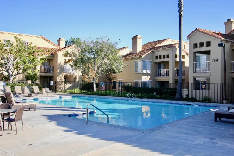 Canyon Park Villas , Mira Mesa  ,California, swimming pool,, trees