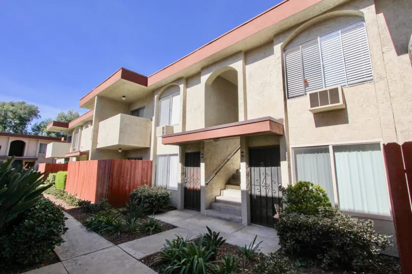 Carroll Canyon Gardens  , Mira Mesa, California, beige building,plants