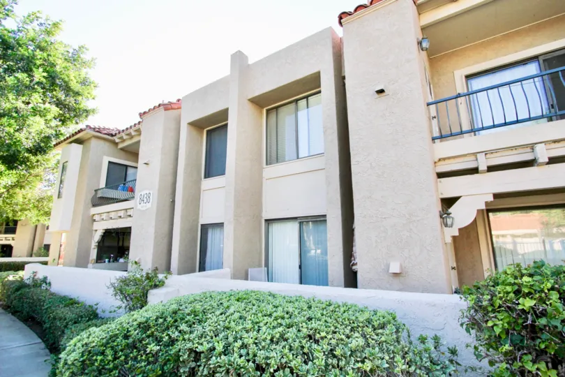 Two story residential buildings with balcony at Flair in Mira Mesa California