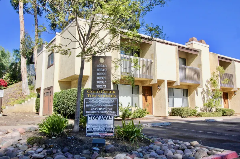 Two story condos with parking lot at Gold Creek in Mira Mesa California