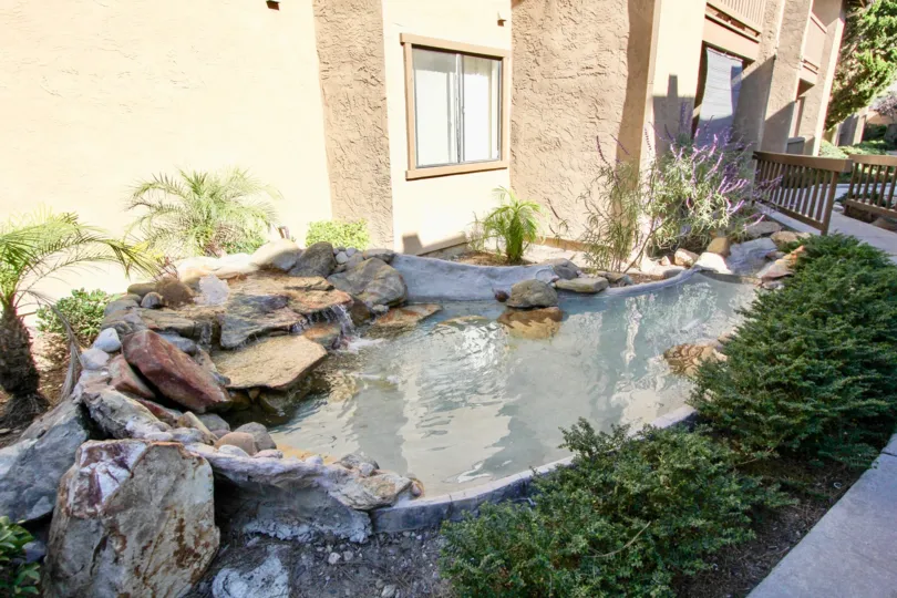 Lovely water feature landscaping welcomes you home to Quail Creek.