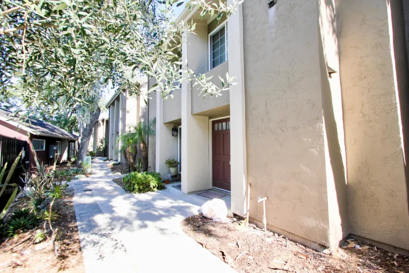 Front porch of building in Windsor Park, in the city of Mira Mesa, California
