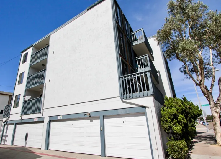A view of the balconies from the side of 2990 Mission in Mission Beach, CA
