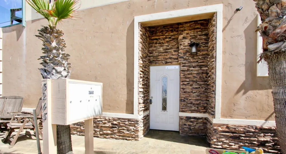 Gorgeous front door surround at 3243 Ocean Front Walk in Mission Beach, California.