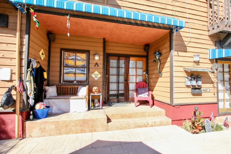 The porch in the front entrance of a house in Mission Beach
