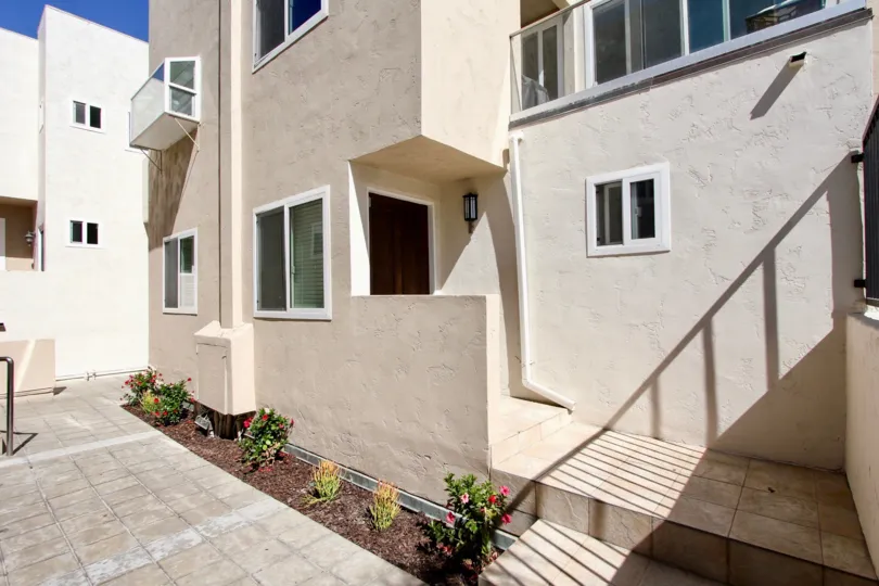 A view of apartment buildings in th Mission Beach Villas community