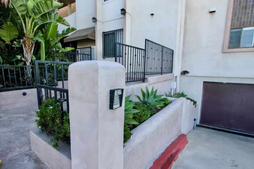 A beautiful front view of the Columbia Heights homes with a keypad