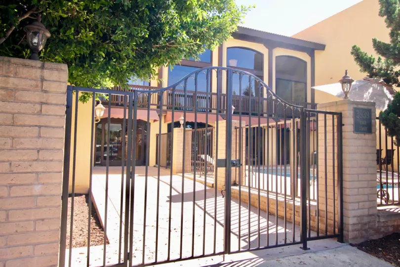 In Summer day of city Mission Hills, A house in Eagle Canyon has umbrella with swimming pool