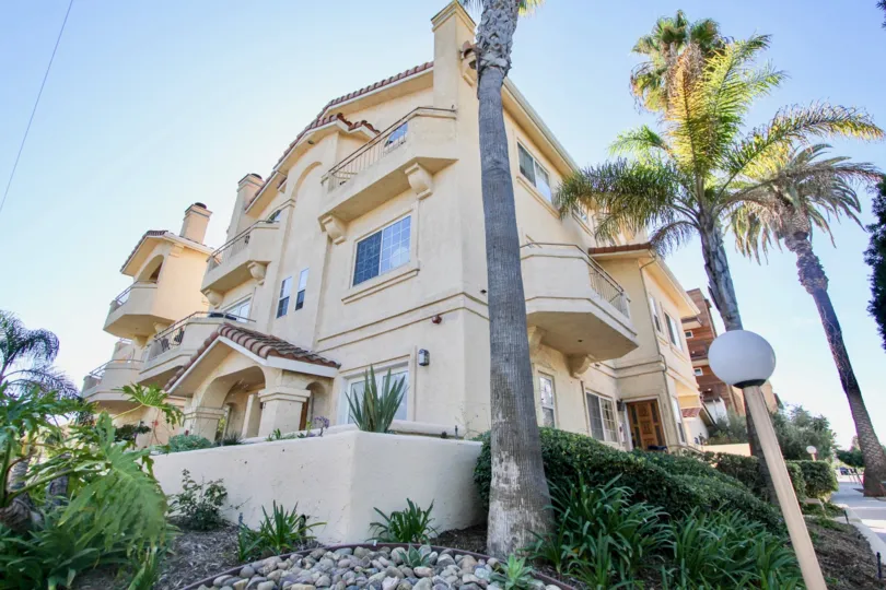 A sunny day in the area of Lewiston Condominiums, balcony, palm tree