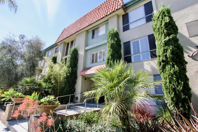 Front view of a hostel, the windows with curtains in the Capistrano