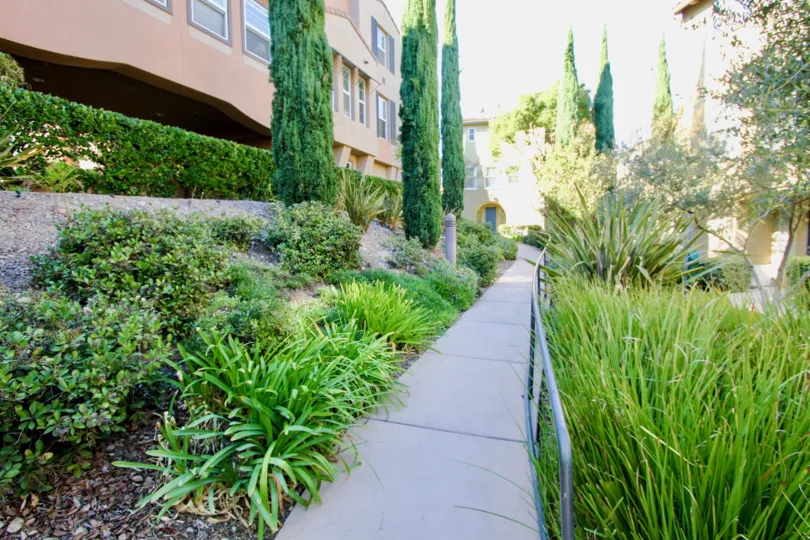 Nicely Landscaped Pathway With Handrail in Bridges at Escala
