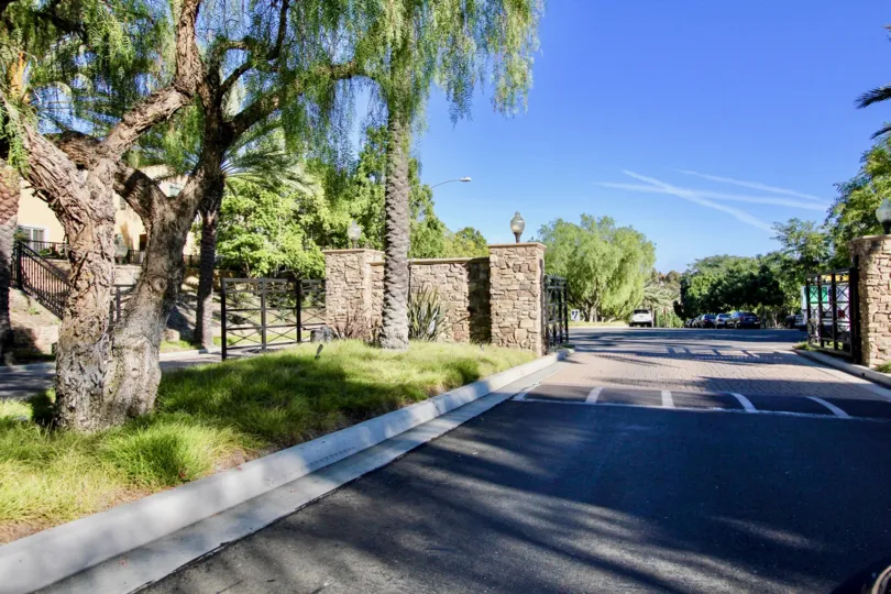 Driveway into a residential community at Bungalows at Escala in Mission Valley California.