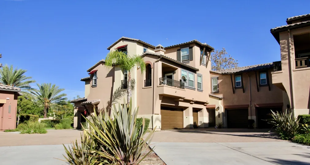 A view from the street of the Courtyards at Escala City in Mission Valley, California