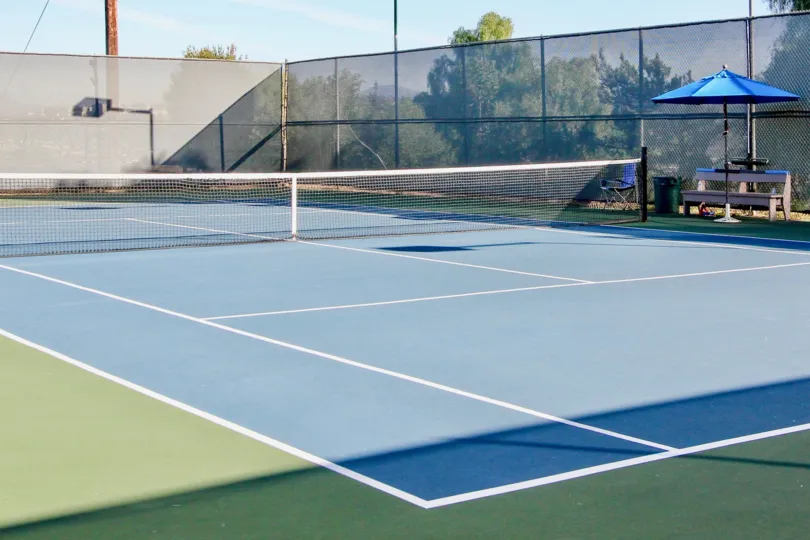 An empty tennis court on a sunny day in Mission Valley