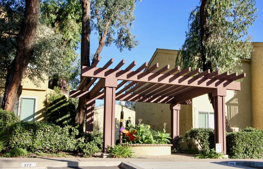 A lovely garden basks in a sunny day at Friars Pointe in Mission Valley California