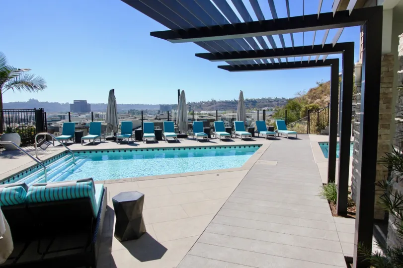 Breathtaking views from luxurious pool and deck at Lucent II in Mission Valley, California