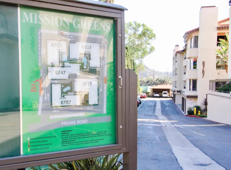 Mission Greens  , Mission Valley  ,California, road,notice board