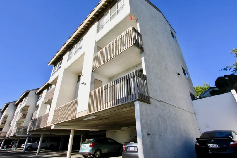 Mission Heights  ,Mission Valley,California. bright blue sky,white building