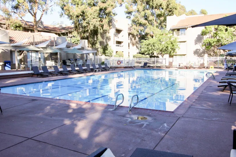 Mission Ridge Community Mission Valley California poolside apartments olympic sized pool shade tables and lounge chairs
