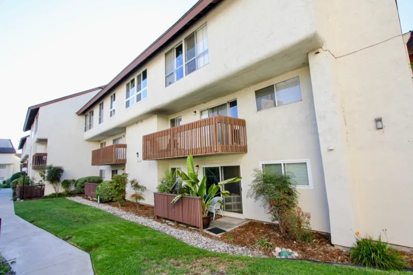 Mission Verde , Mission Valley  ,California, square windows ,brown balcony