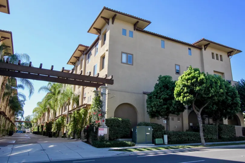 A quiet corner of Mission Valley California with plenty of trees, shade, and gorgeous architecture.