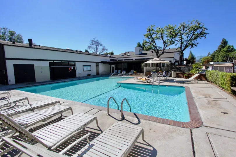A clear blue pool in the Park Villas South community of Mission Valley, California.
