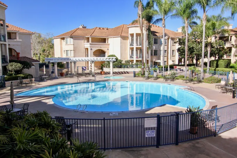 : River Scene  , Mission Valley , California,swimming pool,black fence