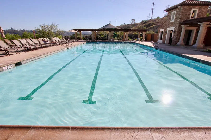 A beautiful day at the lap pool at the Terraces at Escala in Mission Valley, California