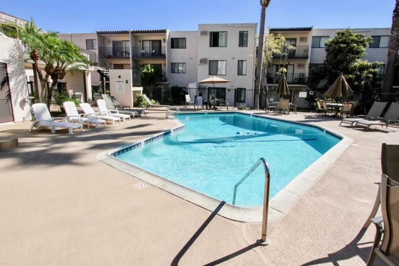 A sunny day in the franciscan with swimming pool in mission valley, california