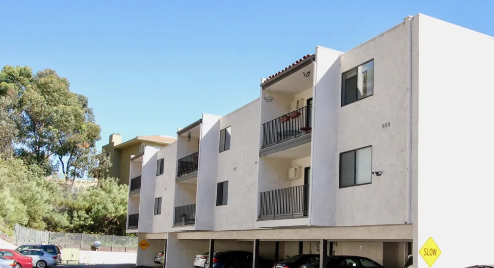 Residential Apartment Block with Balconies and Parking Lot