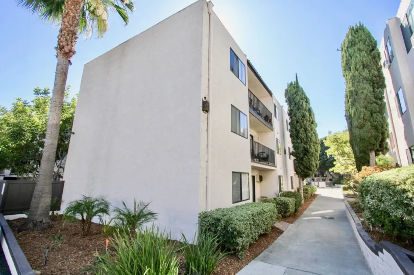 An apartment-style bulding in the "The Franciscan" community in Mission Valley, California