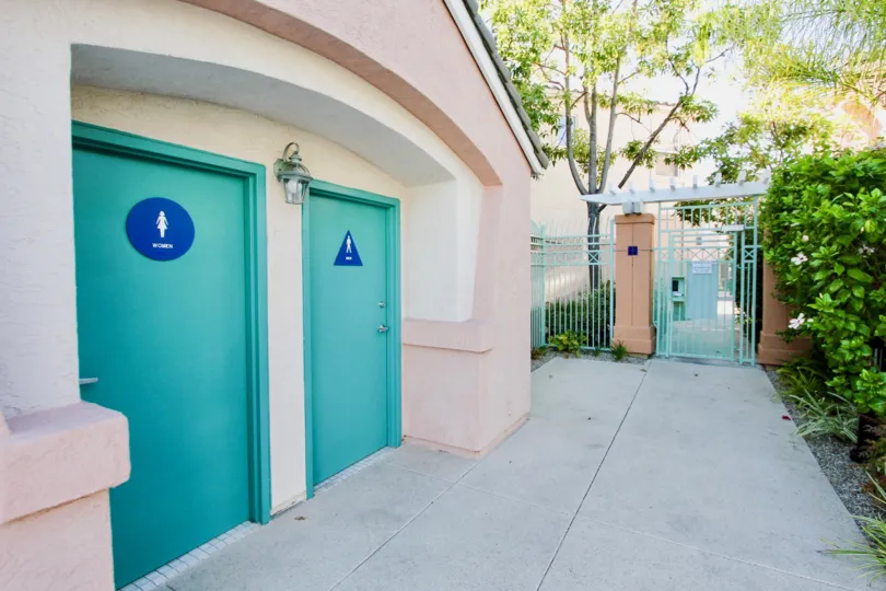 Restrooms near security entrance at Union Square in Mission Valley California