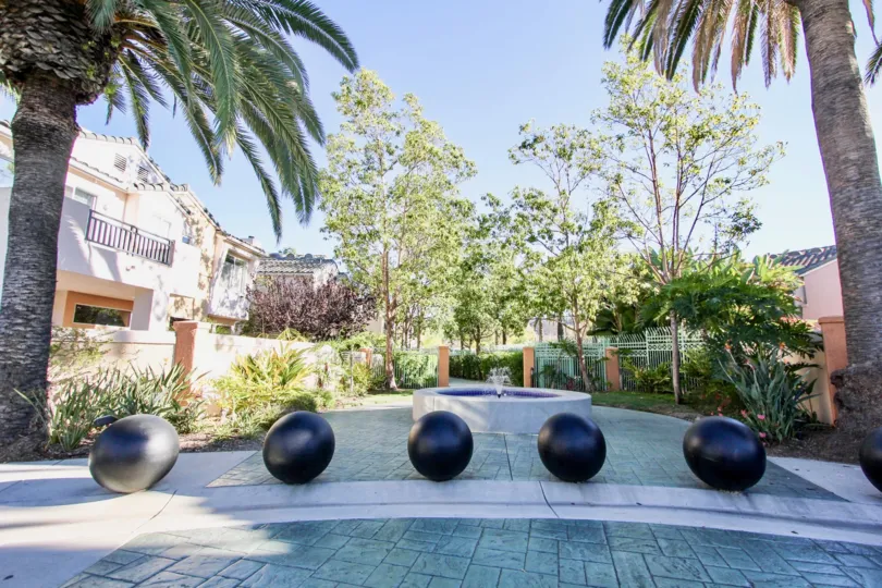 Private courtyard with fountain at Union Square in Mission Valley, California.
