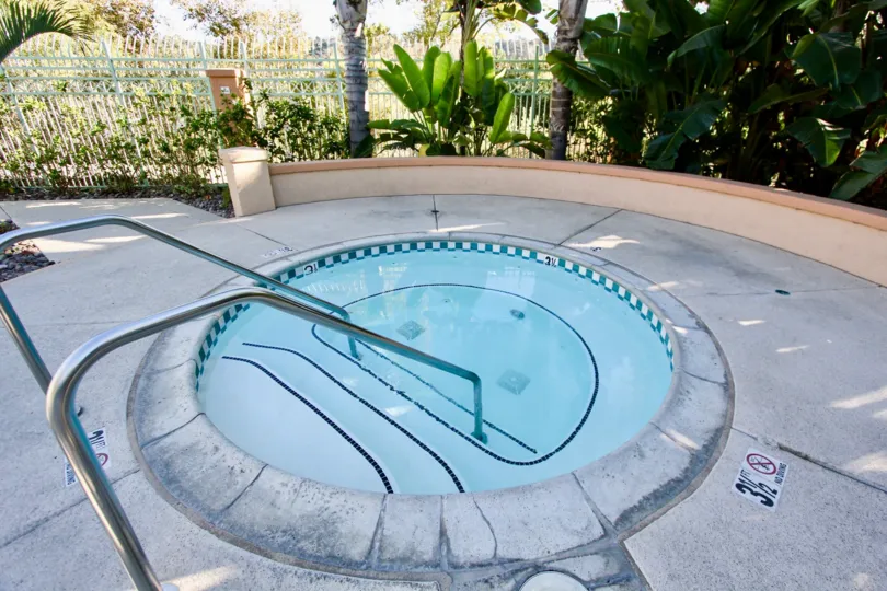 An empty hot tub sits in the shade at Union Square