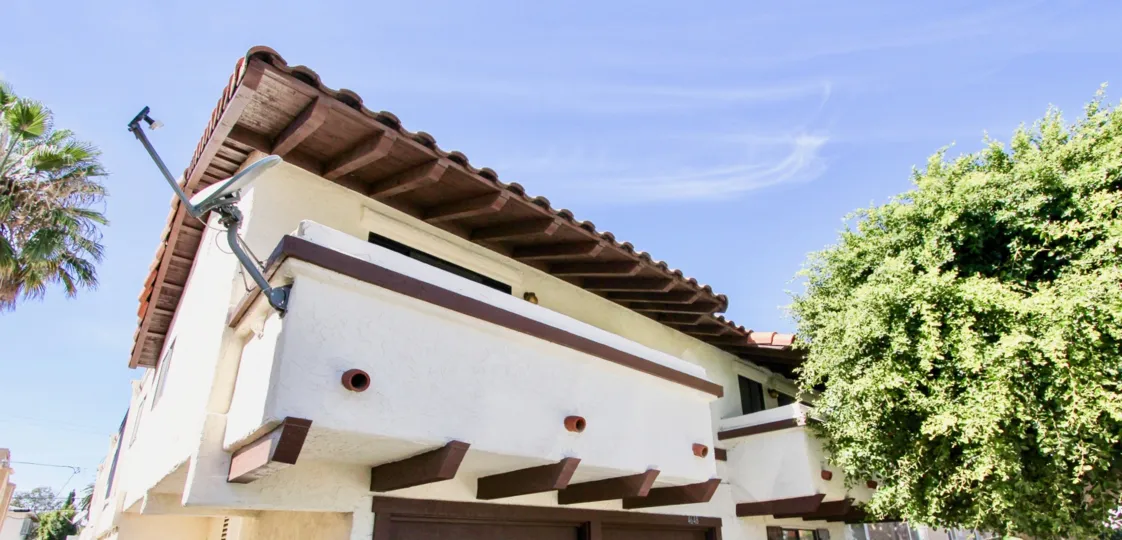 Balcony of with satelite dish at Aspen Villas in Normal Heights, Ca.