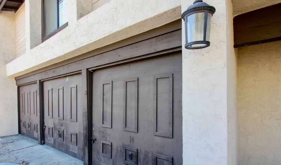 Garage doors outside Garden Heights in Normal Heights, California