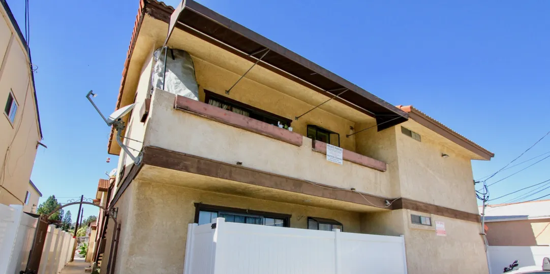 Covered balconies and fenced patios at the Madison Park in Normal Heights, California