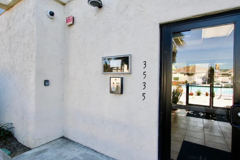Secure entryway to a building at Monroe Manor in Normal Heights, CA