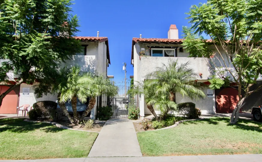 The walkway entrance to Monroe Villas in Normal Heights