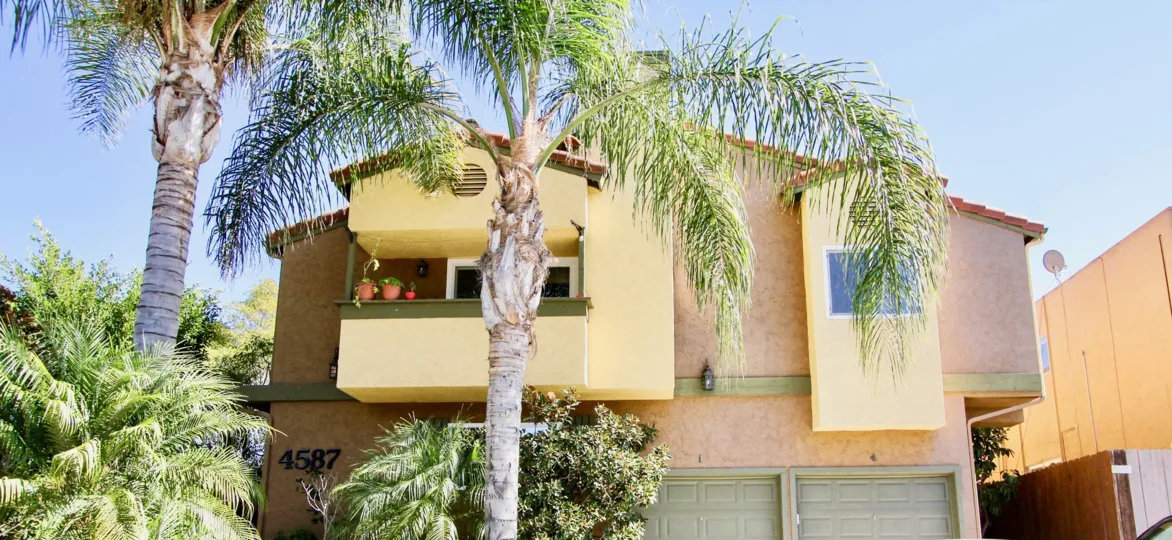 A house In Normal Height with palm trees in a sunny day