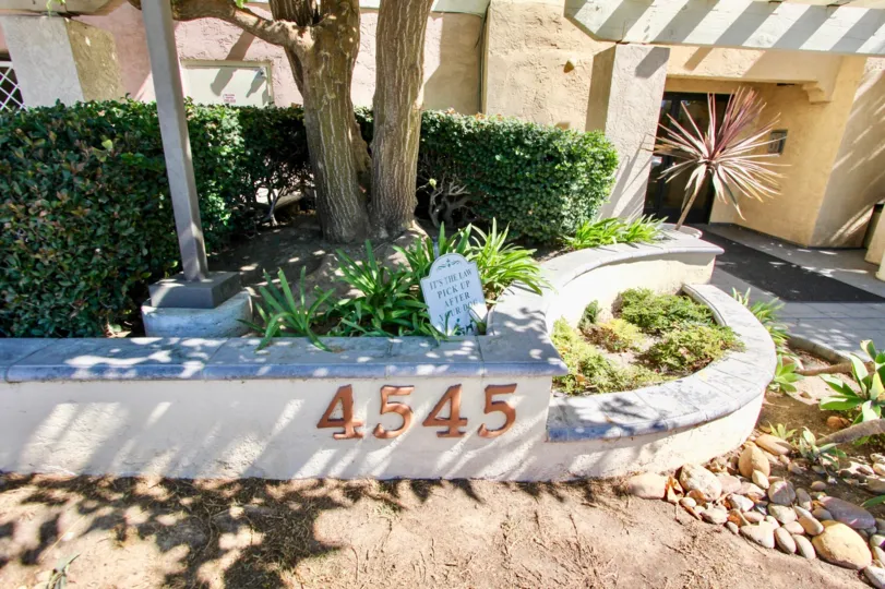 Landscaping and address at Plaza Arizona in Normal Heights, Ca.