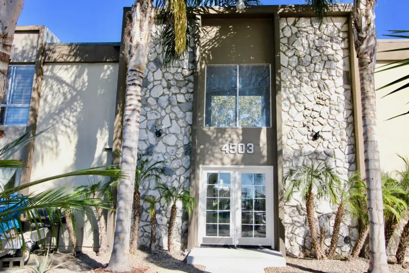 A sunny day at the beautiful entrance of The Haven community of Normal Heights, California.