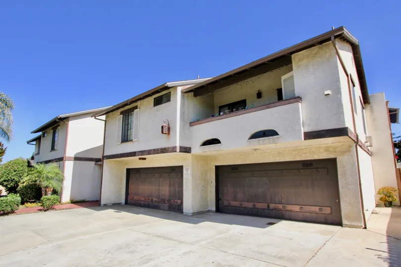 Sunny day outside the garage doors of Tiffany Square in Normal Heights, California
