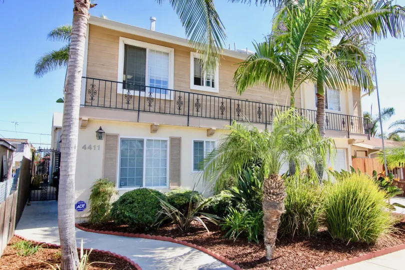 Rear entrance and landscaping of Wilson Villas in Normal Heights, California